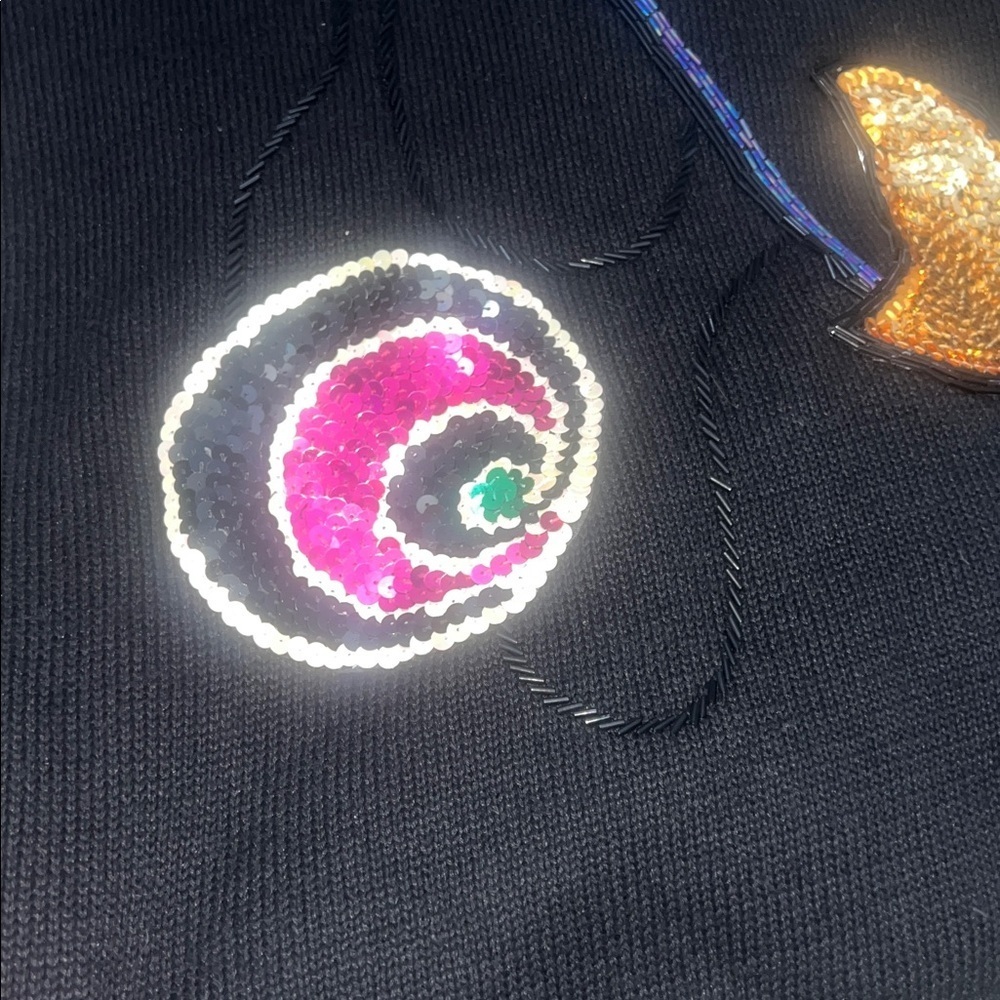 Victoria Harbour Vtg 80s Colorful Sequin Beaded Black Statement Sweater - Picture 11 of 13